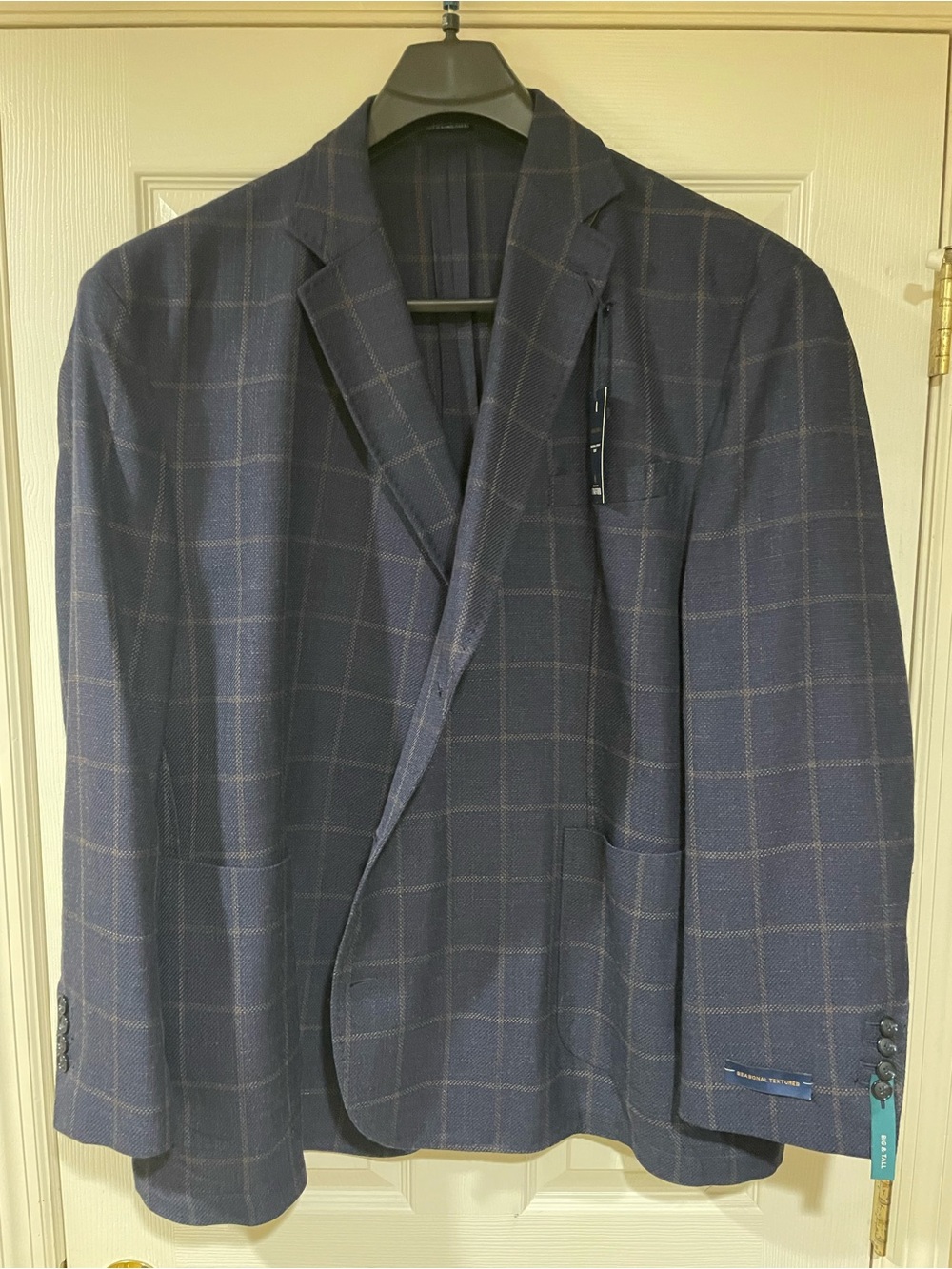 Stafford Big & Tall Navy Sport Coat with Brown Windowpane 56 Regular NWT